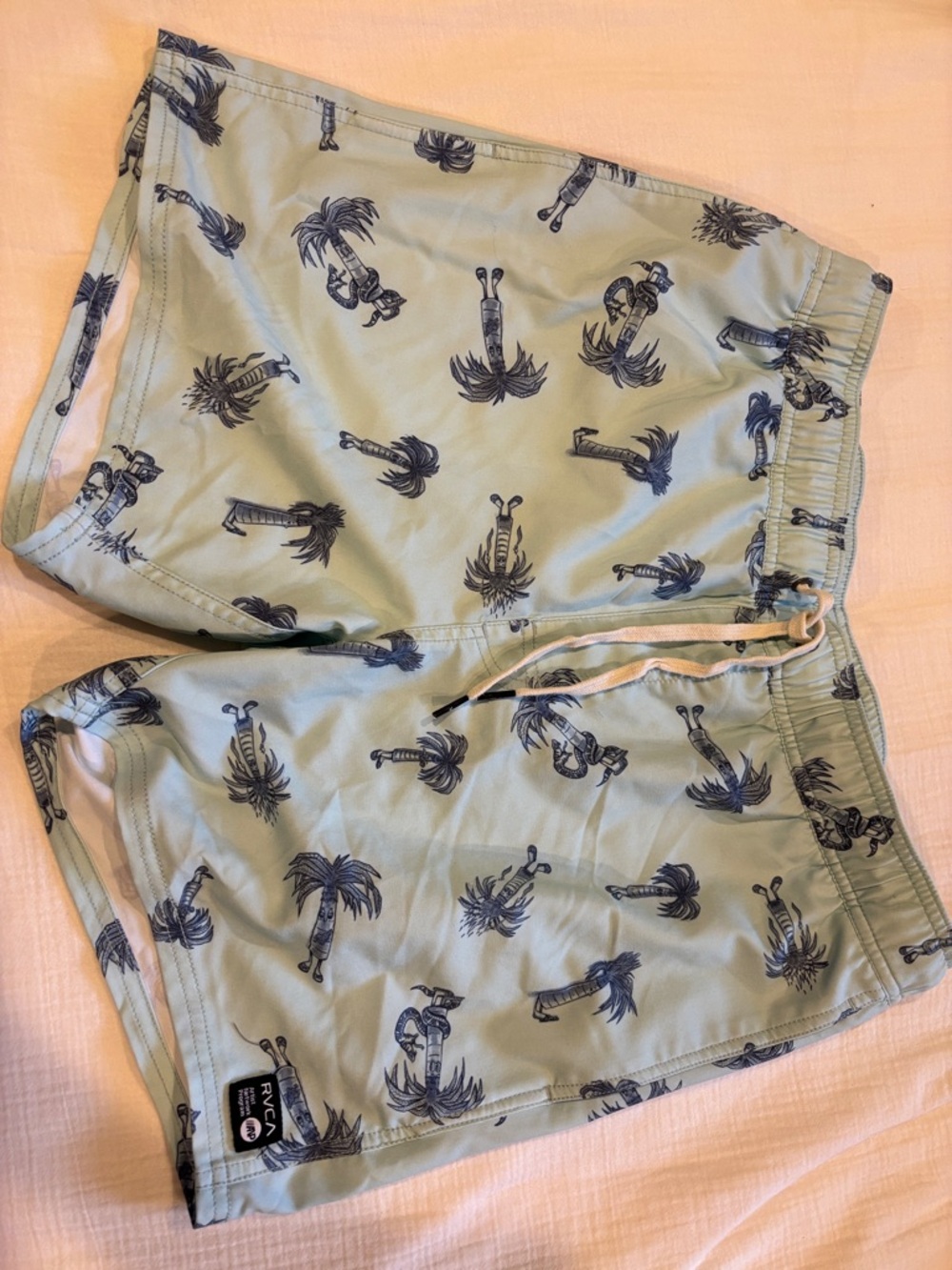 RVCA Light Blue Swim Shorts with Navy Palm Print